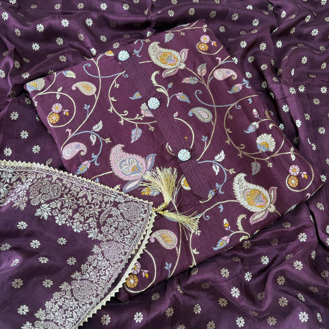 ELEGANT DOLA SILK BANARASI UNSTITCHED SUIT- R22766- 03