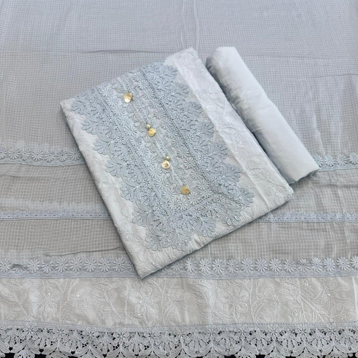 Pakistani Style Cotton Chikankari Lace Work Unstitched Suit Set - FM0561-02