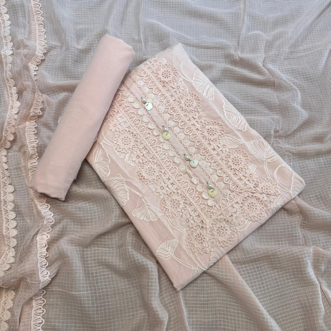 Pakistani Style Cotton Chikankari Lace Work Unstitched Suit Set - FM0561-04