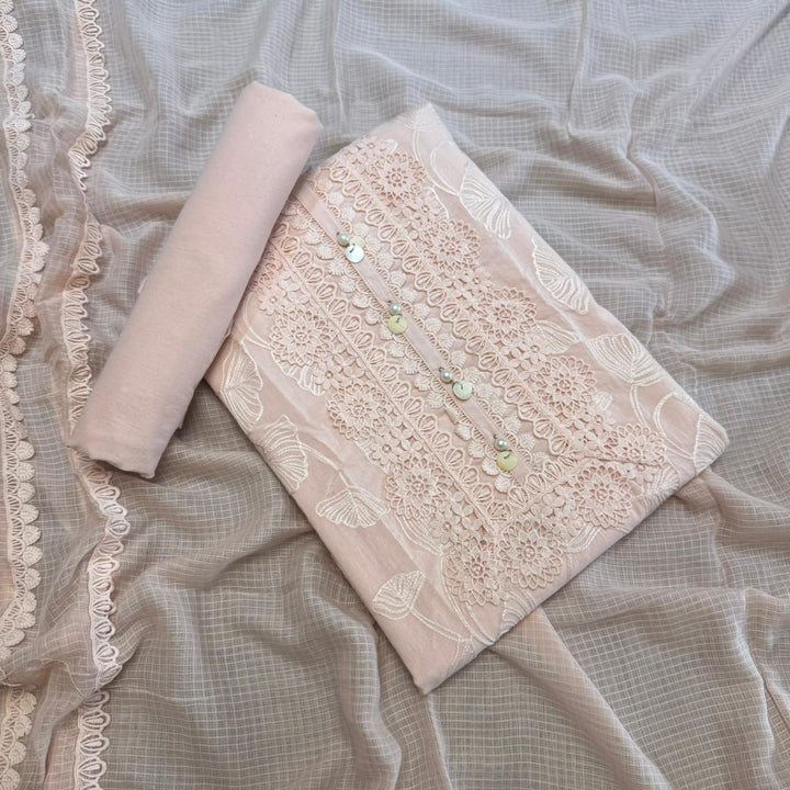 Pakistani Style Cotton Chikankari Lace Work Unstitched Suit Set - FM0561-04