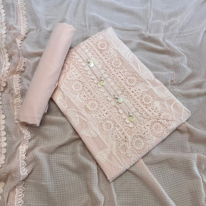 Pakistani Style Cotton Chikankari Lace Work Unstitched Suit Set - FM0561-04