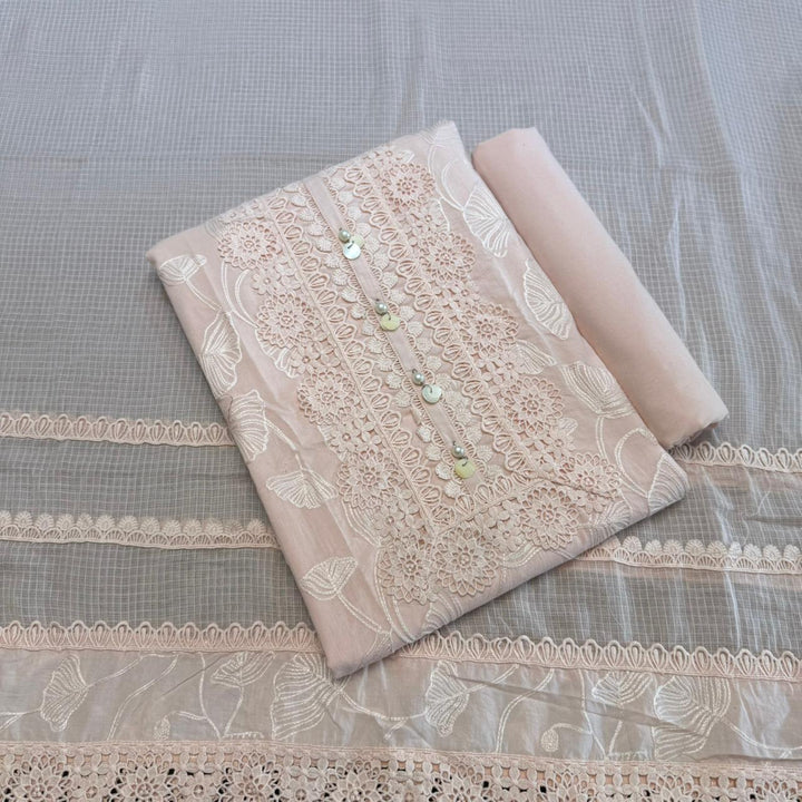Pakistani Style Cotton Chikankari Lace Work Unstitched Suit Set - FM0561-04