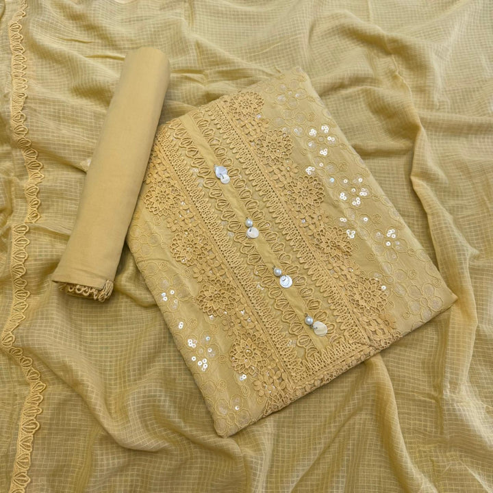 Pakistani Style Cotton Chikankari Lace Work Unstitched Suit Set - FM0561-03