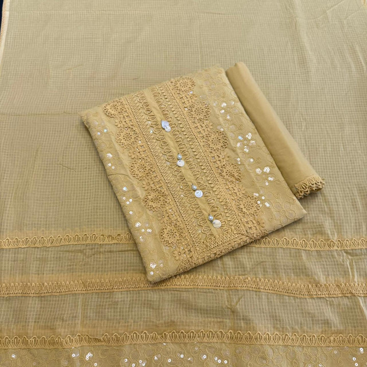 Pakistani Style Cotton Chikankari Lace Work Unstitched Suit Set - FM0561-03