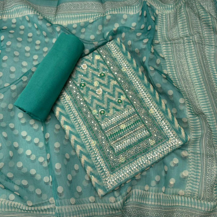 Cotton Kota Knots Work & Sequins Unstitched Suit Set – Elegant Summer Wear RC5322-1