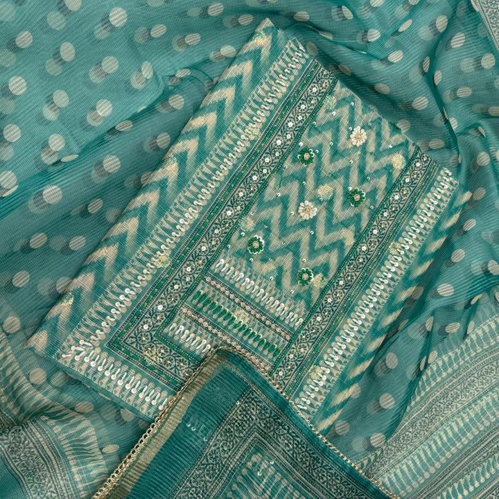 Cotton Kota Knots Work & Sequins Unstitched Suit Set – Elegant Summer Wear RC5322-1