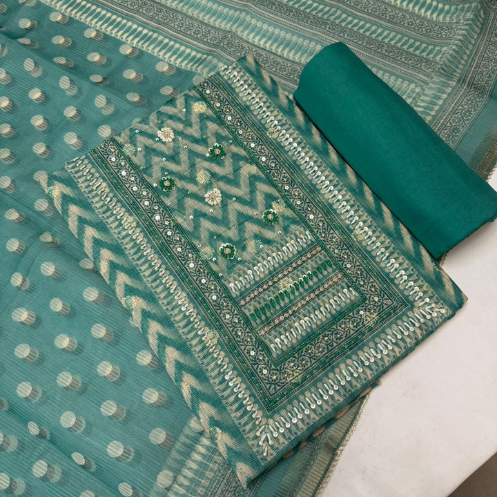 Cotton Kota Knots Work & Sequins Unstitched Suit Set – Elegant Summer Wear RC5322-1
