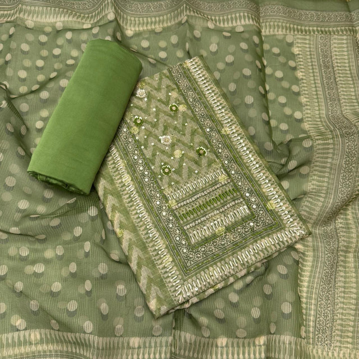 Cotton Kota Knots Work & Sequins Unstitched Suit Set – Elegant Summer Wear RC5322-4