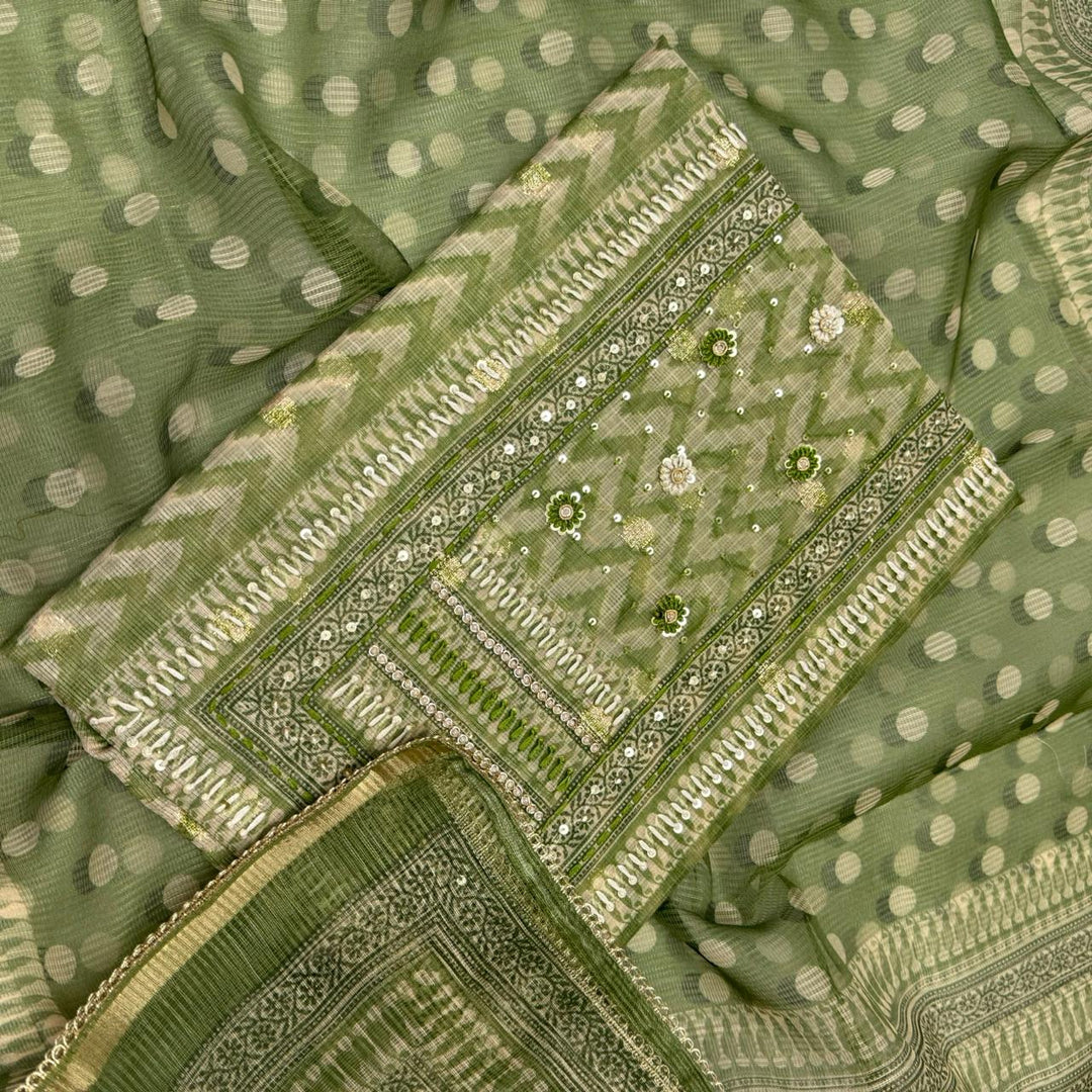 Cotton Kota Knots Work & Sequins Unstitched Suit Set – Elegant Summer Wear RC5322-4