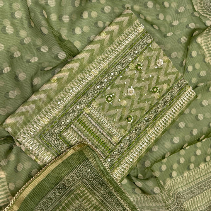 Cotton Kota Knots Work & Sequins Unstitched Suit Set – Elegant Summer Wear RC5322-4