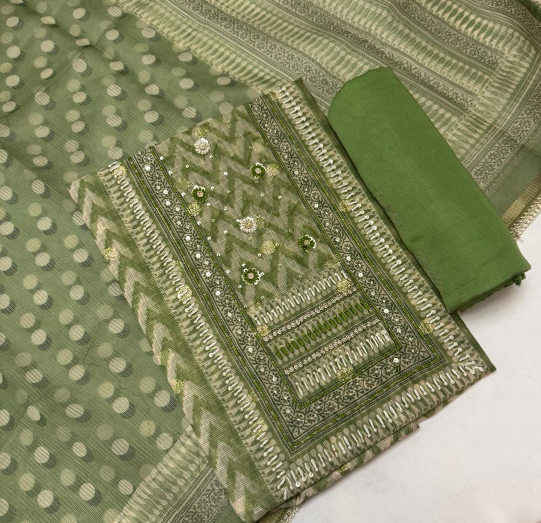Cotton Kota Knots Work & Sequins Unstitched Suit Set – Elegant Summer Wear RC5322-4