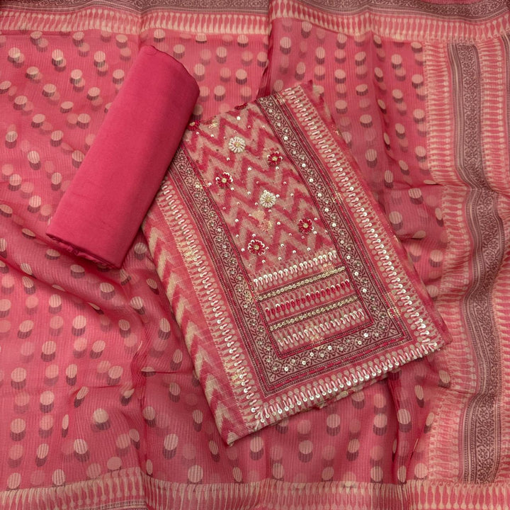 Cotton Kota Knots Work & Sequins Unstitched Suit Set – Elegant Summer Wear RC5322-3