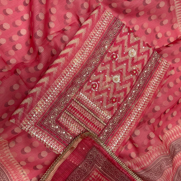 Cotton Kota Knots Work & Sequins Unstitched Suit Set – Elegant Summer Wear RC5322-3
