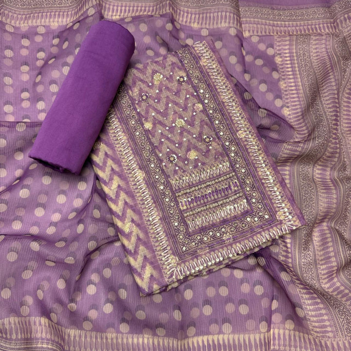 Cotton Kota Knots Work & Sequins Unstitched Suit Set – Elegant Summer Wear RC5322-2