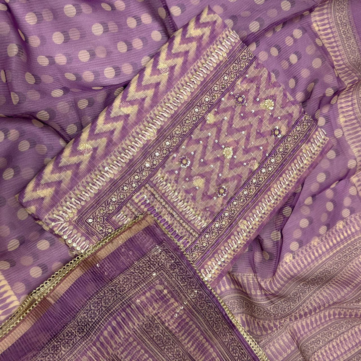 Cotton Kota Knots Work & Sequins Unstitched Suit Set – Elegant Summer Wear RC5322-2