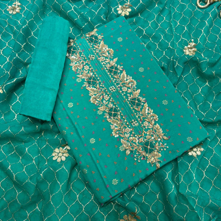 Raw Silk Heavy Dabke Work Unstitched Suit Set - RC2307-B