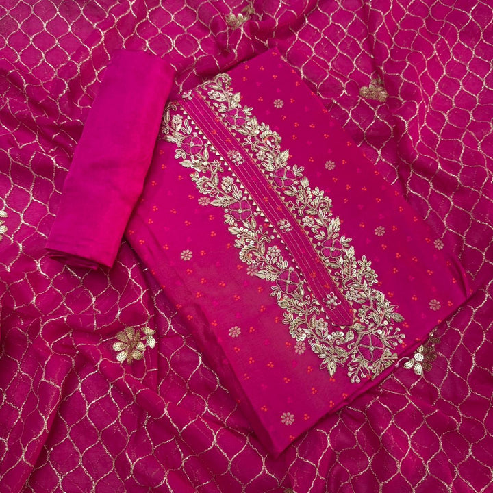 Raw Silk Heavy Dabke Work Unstitched Suit Set - RC2307-C