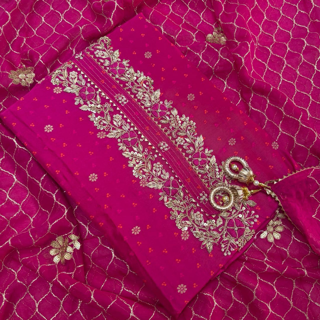 Raw Silk Heavy Dabke Work Unstitched Suit Set - RC2307-C