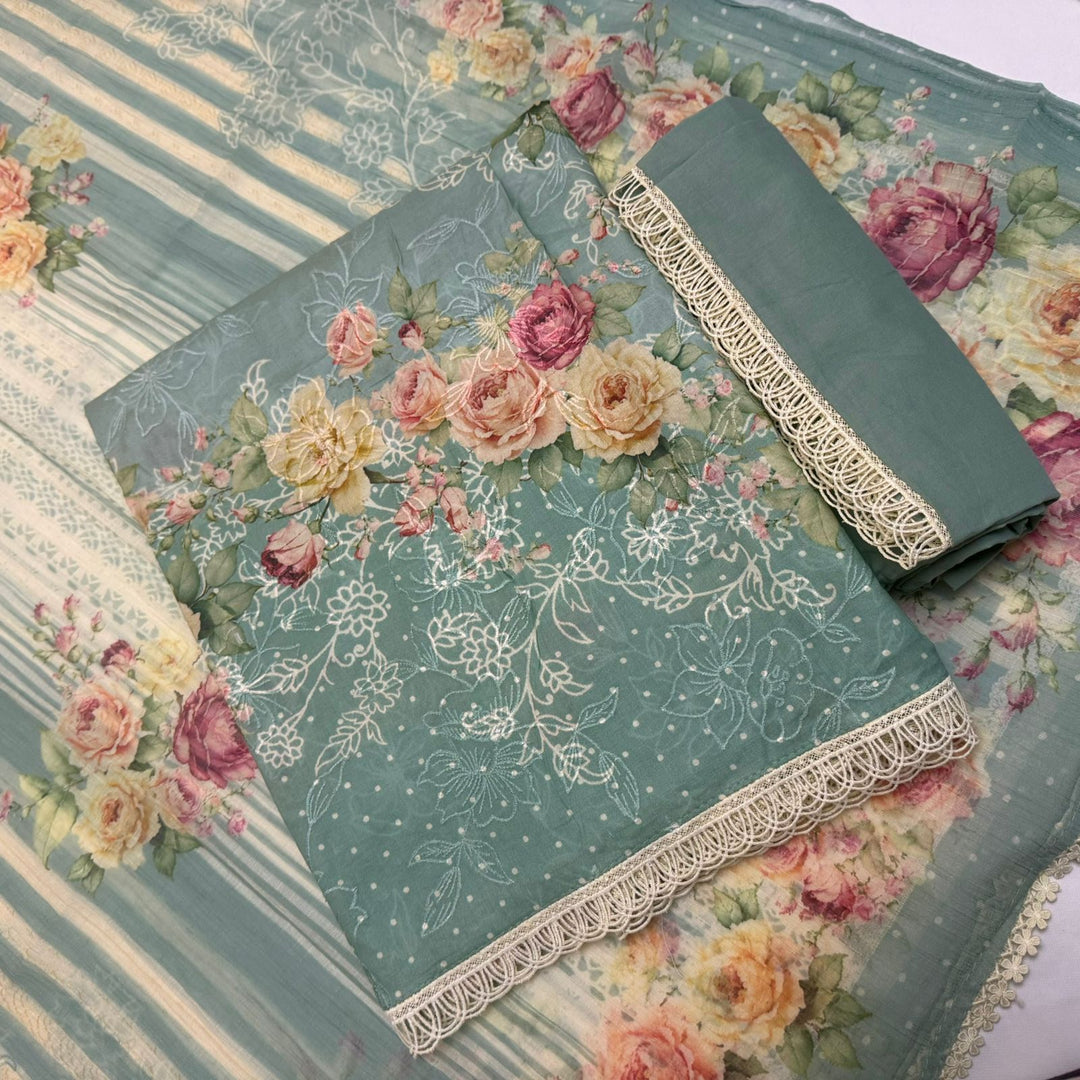 Elegant Printed Cotton Thread Embroidery Unstitched Suit Set PSC016-4