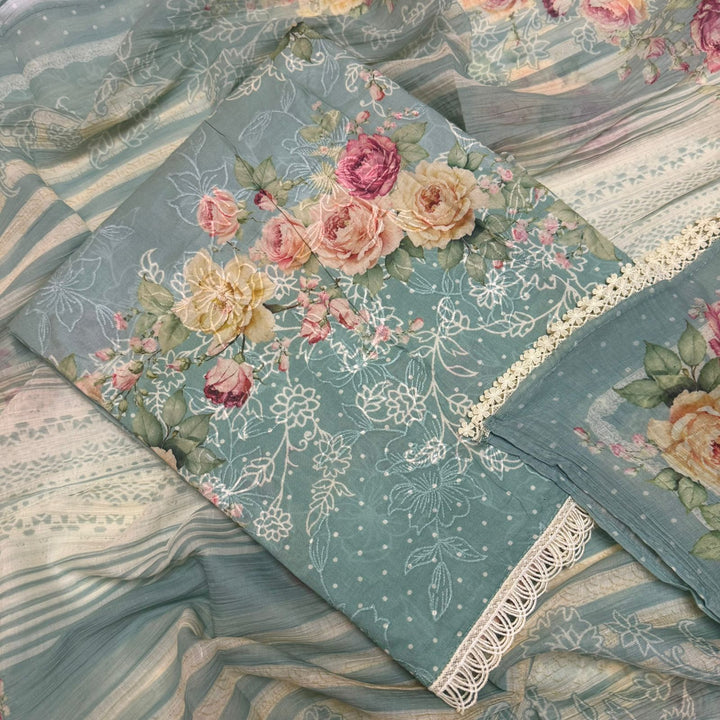 Elegant Printed Cotton Thread Embroidery Unstitched Suit Set PSC016-4