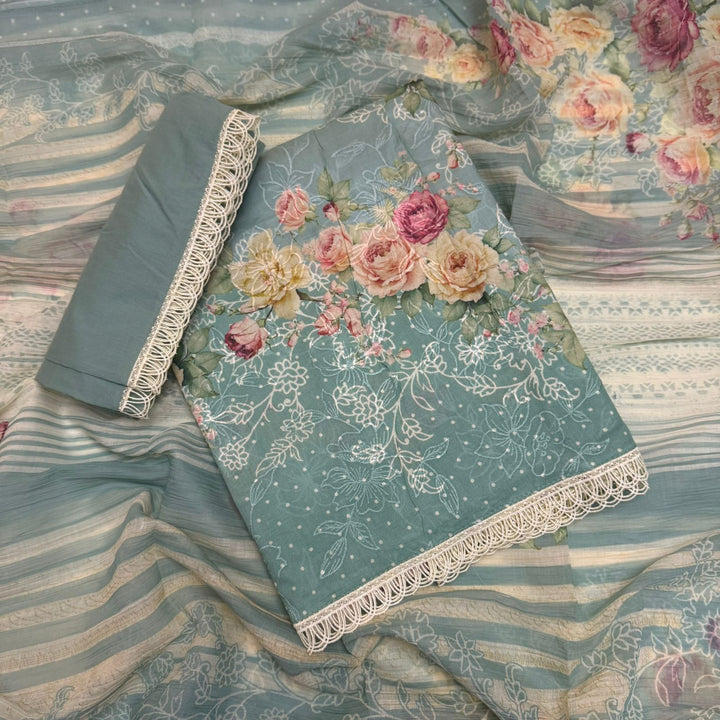 Elegant Printed Cotton Thread Embroidery Unstitched Suit Set PSC016-4