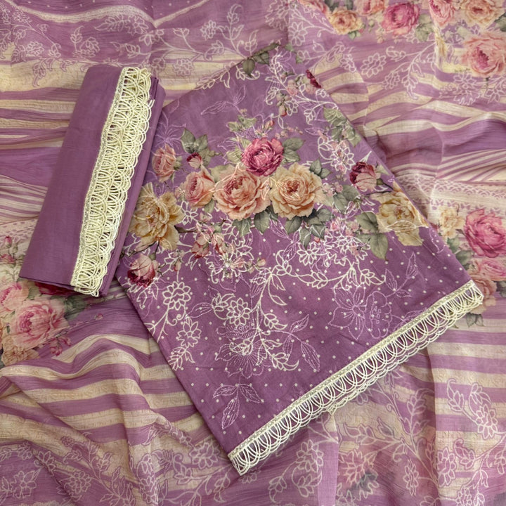 Elegant Printed Cotton Thread Embroidery Unstitched Suit Set PSC016-2