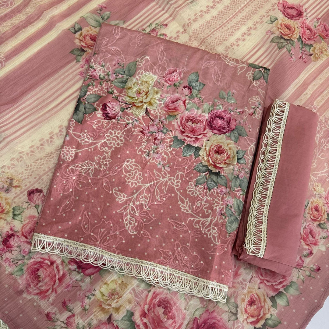 Elegant Printed Cotton Thread Embroidery Unstitched Suit Set PSC016-3