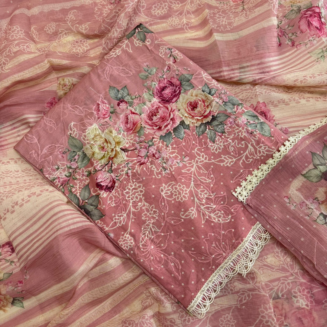 Elegant Printed Cotton Thread Embroidery Unstitched Suit Set PSC016-3