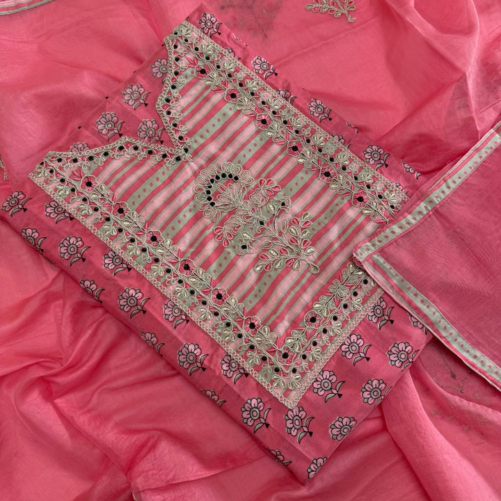 Premium Printed Muslin Patch Work Unstitched Suit Set NRK8597-1