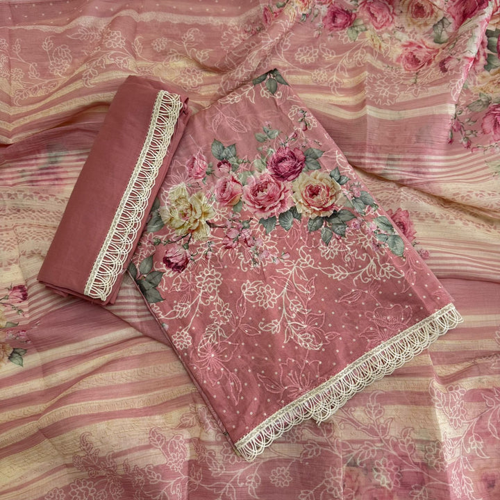 Elegant Printed Cotton Thread Embroidery Unstitched Suit Set PSC016-3