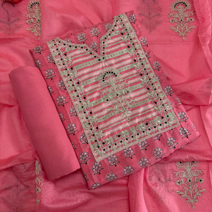 Premium Printed Muslin Patch Work Unstitched Suit Set NRK8597-1