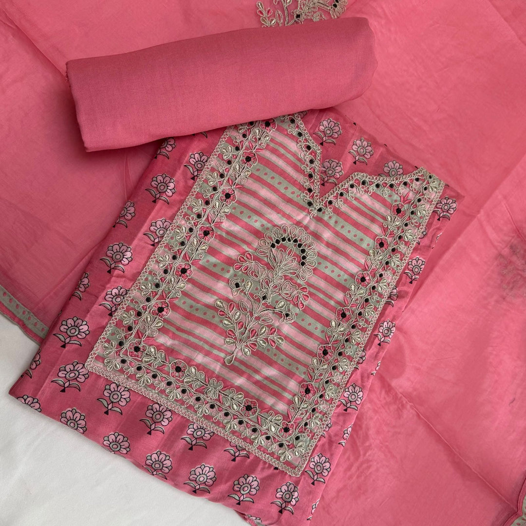 Premium Printed Muslin Patch Work Unstitched Suit Set NRK8597-1