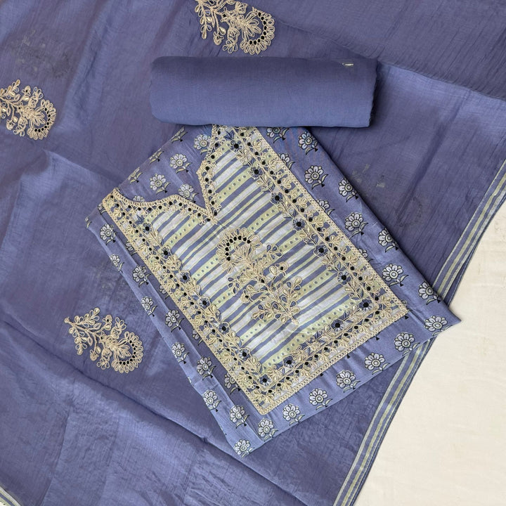 Premium Printed Muslin Patch Work Unstitched Suit Set NRK8597-3