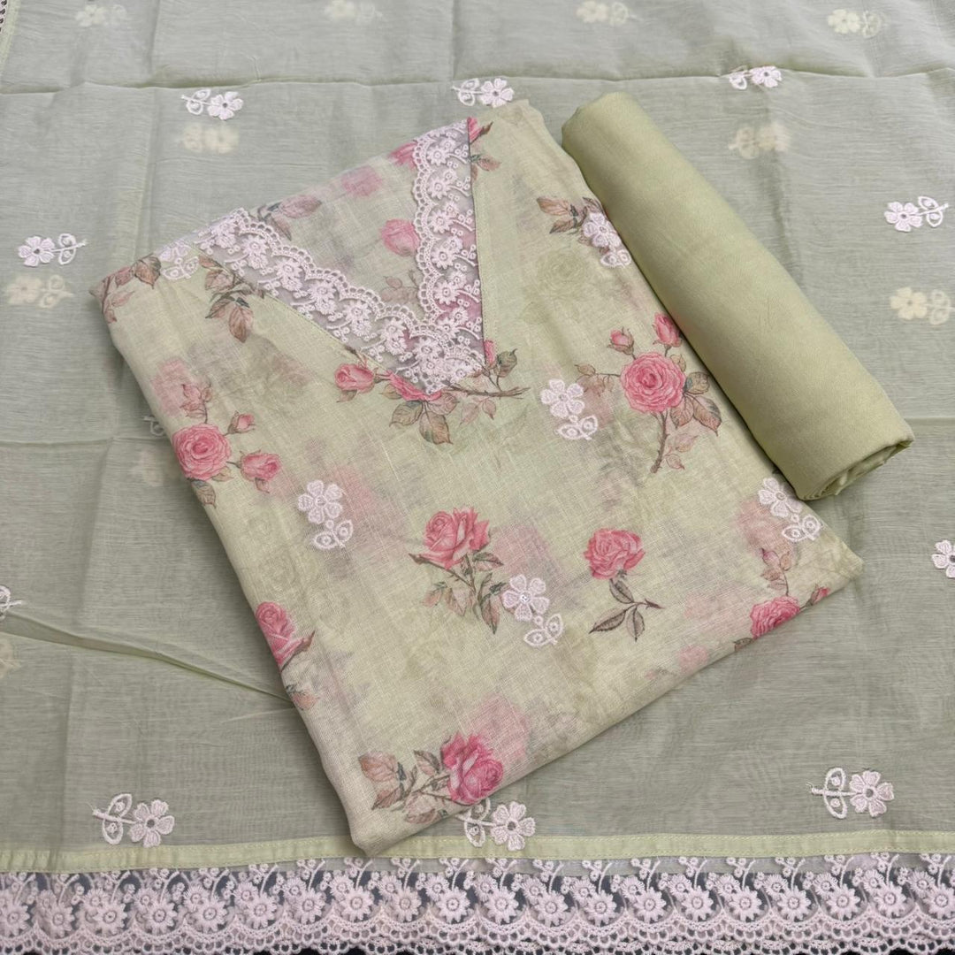 Elegant Linen Floral Print Unstitched Suit Set NT6684-1