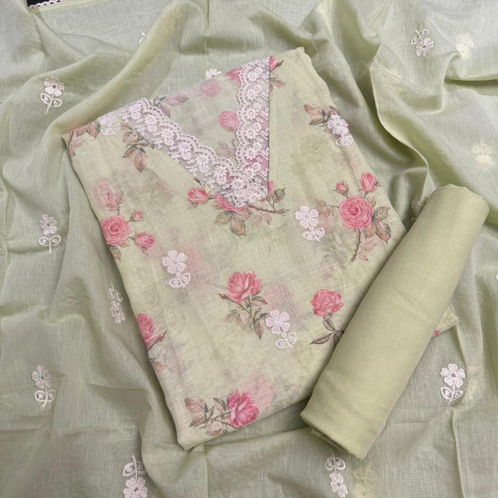 Elegant Linen Floral Print Unstitched Suit Set NT6684-1
