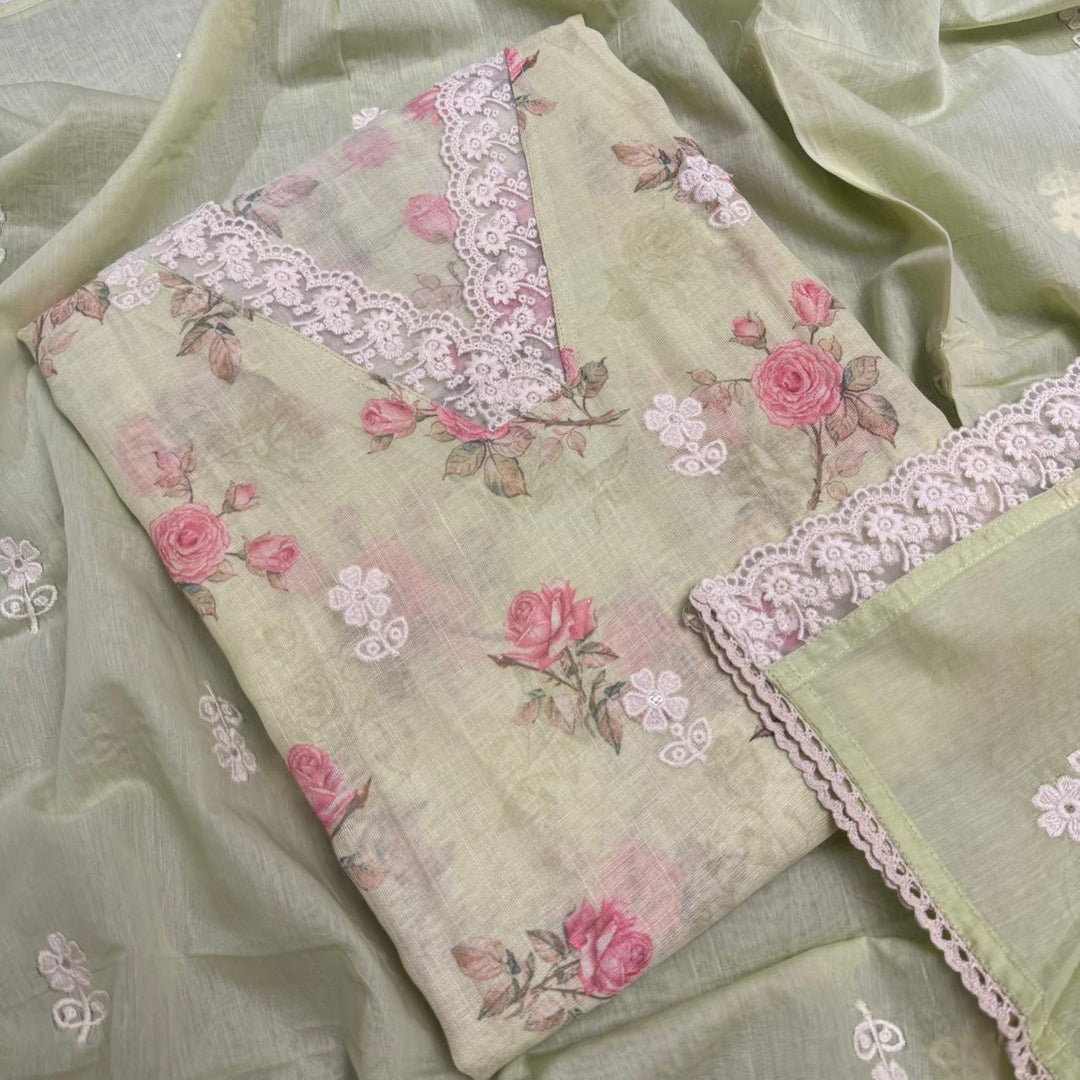 Elegant Linen Floral Print Unstitched Suit Set NT6684-1