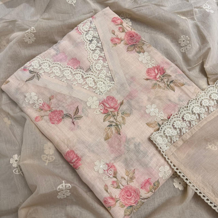 Elegant Linen Floral Print Unstitched Suit Set NT6684-4