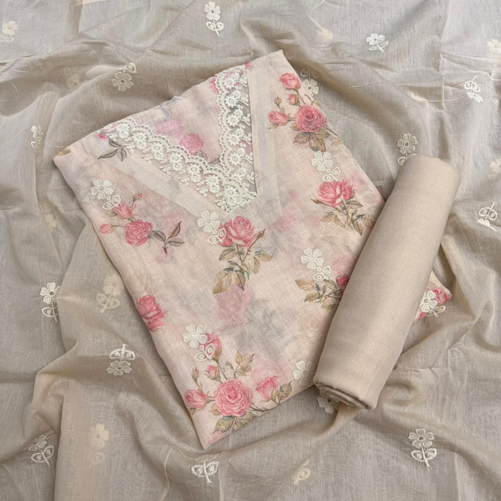 Elegant Linen Floral Print Unstitched Suit Set NT6684-4
