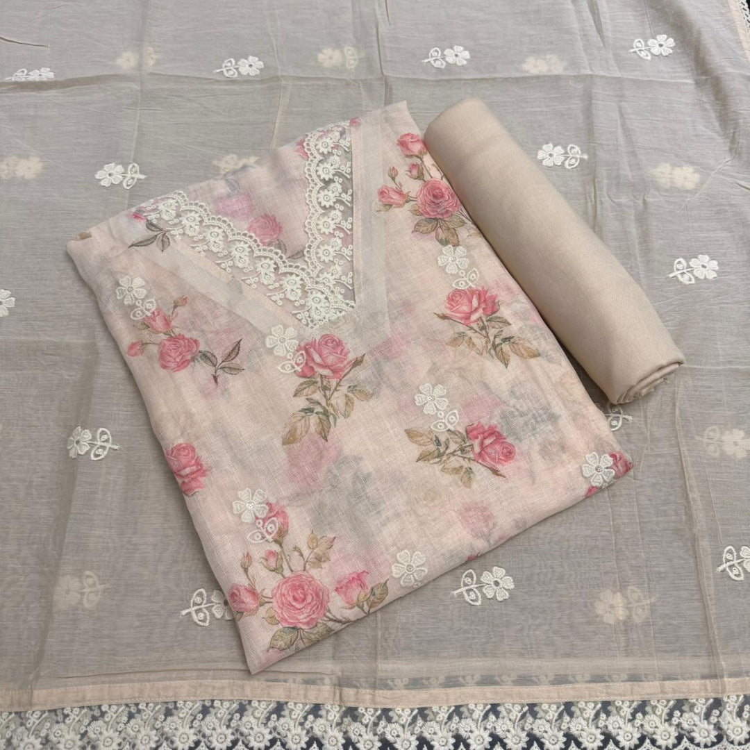 Elegant Linen Floral Print Unstitched Suit Set NT6684-4