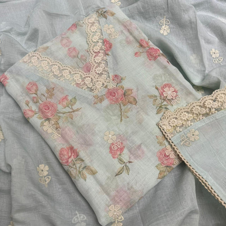 Elegant Linen Floral Print Unstitched Suit Set NT6684-3