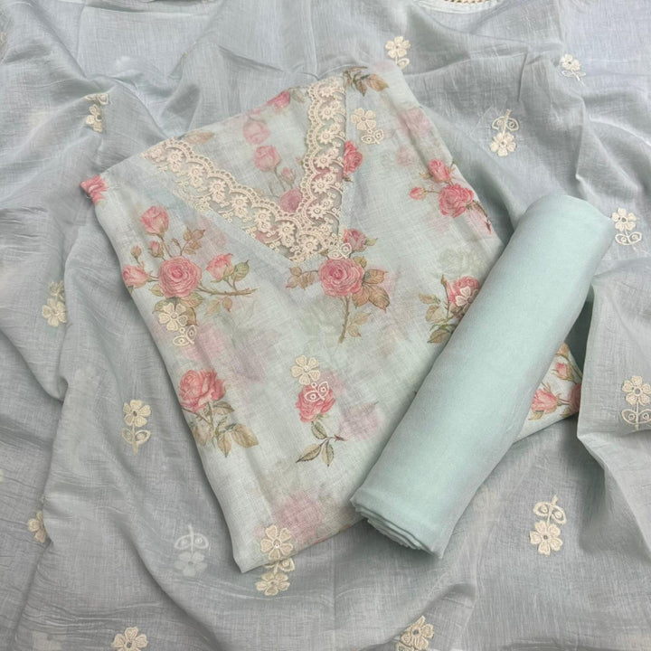 Elegant Linen Floral Print Unstitched Suit Set NT6684-3