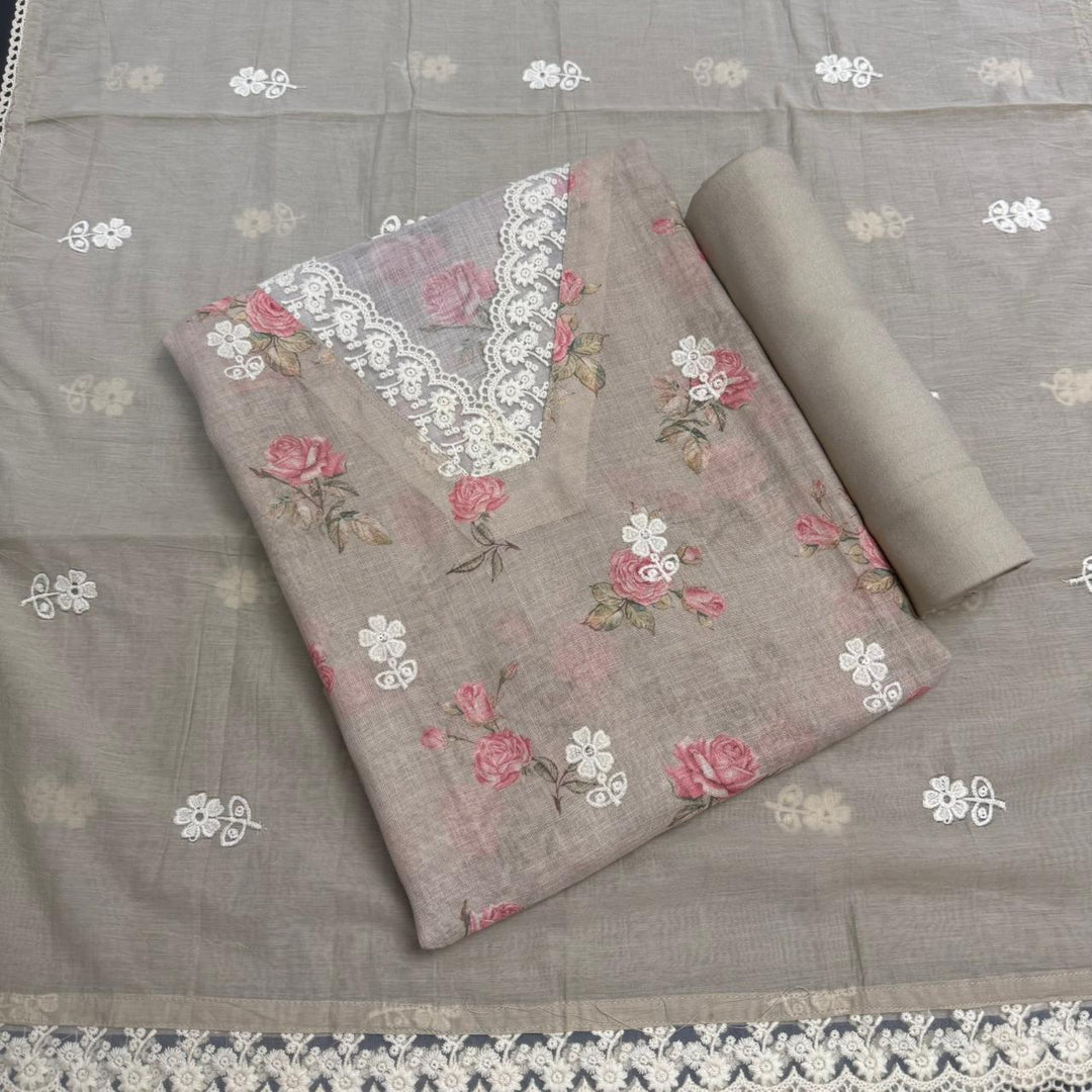 Elegant Linen Floral Print Unstitched Suit Set NT6684-2