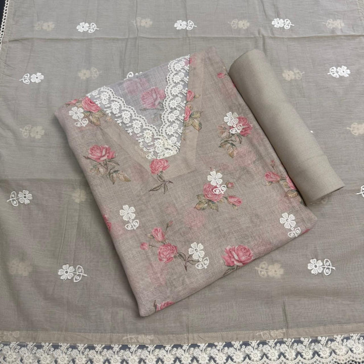 Elegant Linen Floral Print Unstitched Suit Set NT6684-2