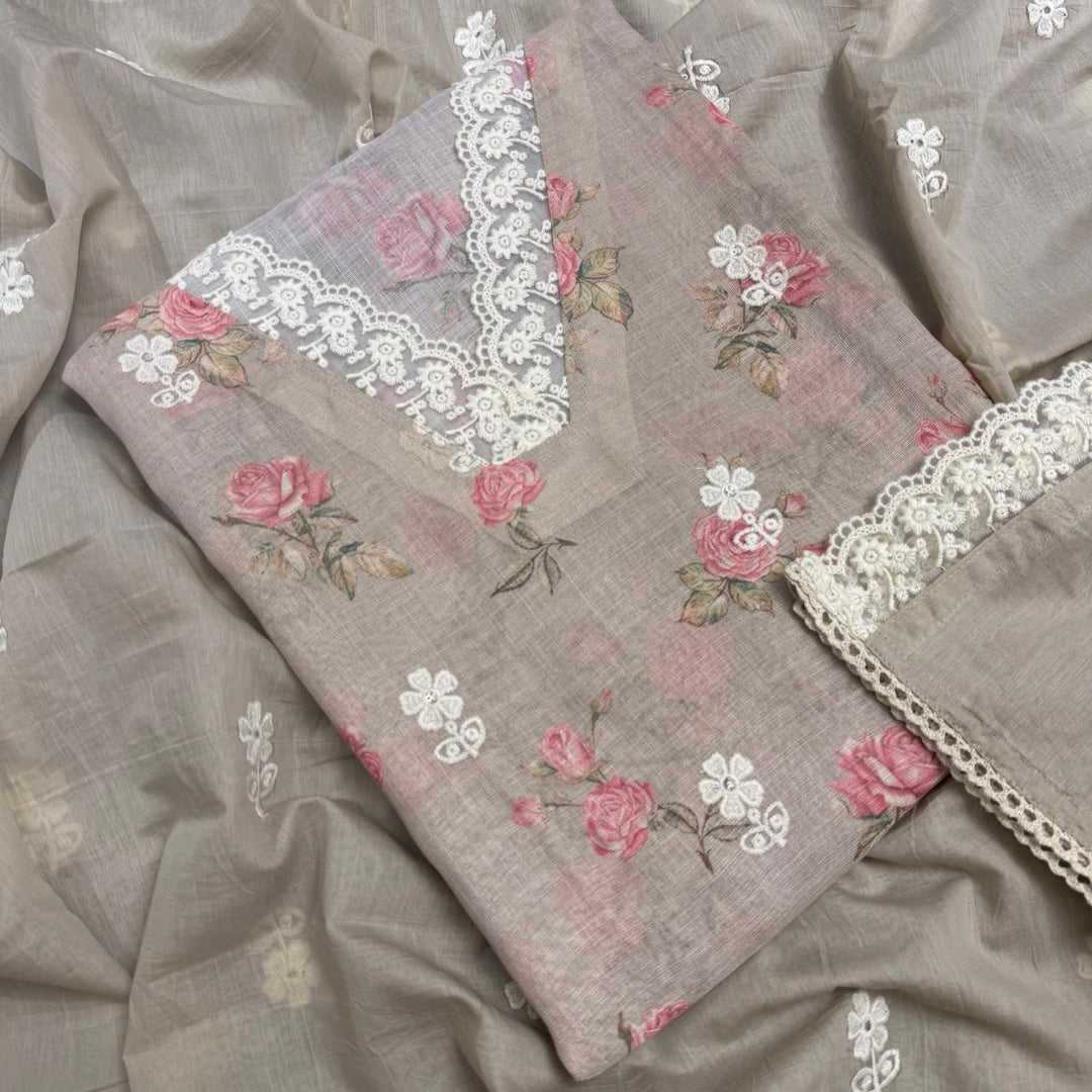 Elegant Linen Floral Print Unstitched Suit Set NT6684-2