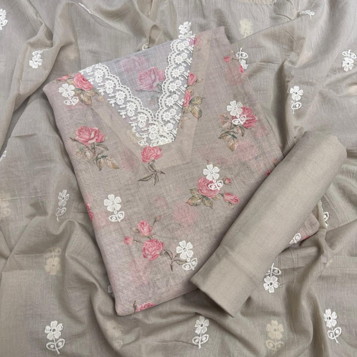 Elegant Linen Floral Print Unstitched Suit Set NT6684-2