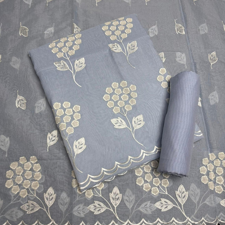 Premium Mal Chanderi Appliqué Cross Stitch Unstitched Suit Set LF2103-2