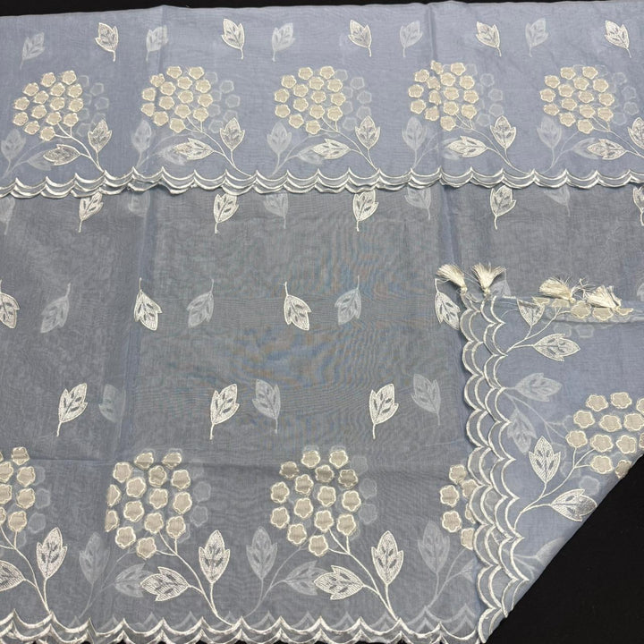 Premium Mal Chanderi Appliqué Cross Stitch Unstitched Suit Set LF2103-2