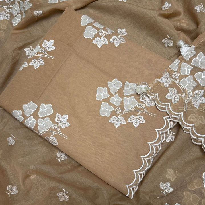 Premium Mal Chanderi Appliqué Cross Stitch Unstitched Suit Set LF2103-3