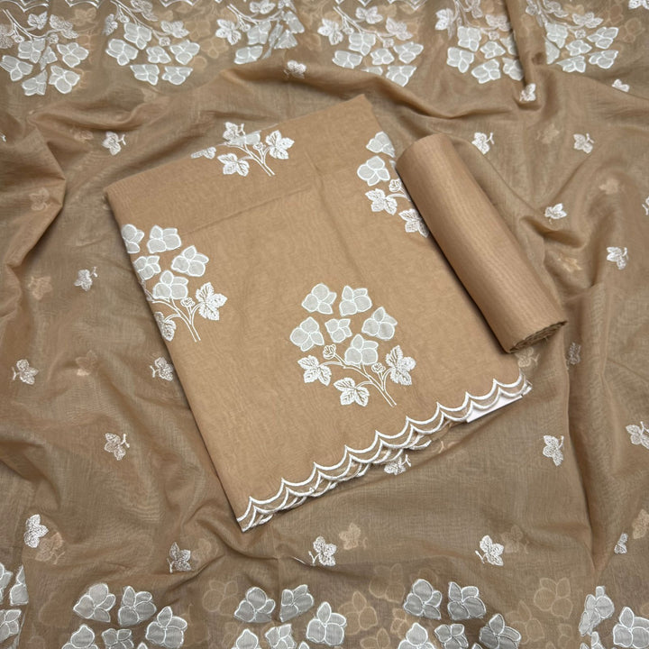 Premium Mal Chanderi Appliqué Cross Stitch Unstitched Suit Set LF2103-3