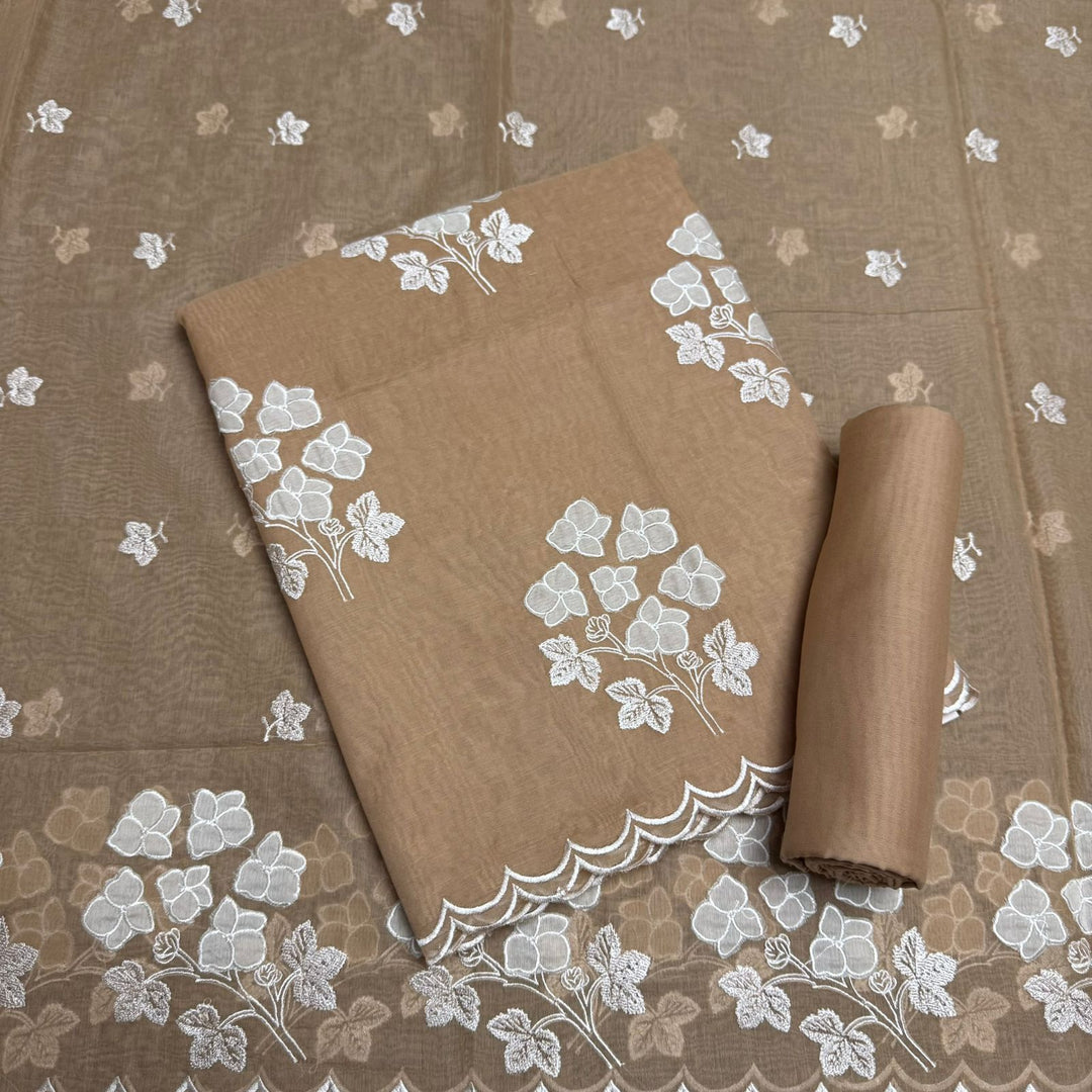 Premium Mal Chanderi Appliqué Cross Stitch Unstitched Suit Set LF2103-3